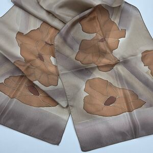 Set of Four Batik Vintage Silk Long Scarves in Brown Tones and Purple 1980s
